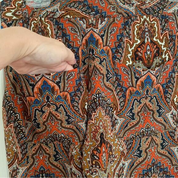 Zara Brown Orange Boho Paisley Print Flare Leg Pants Bloggers Fav Medium - Picture 7 of 11